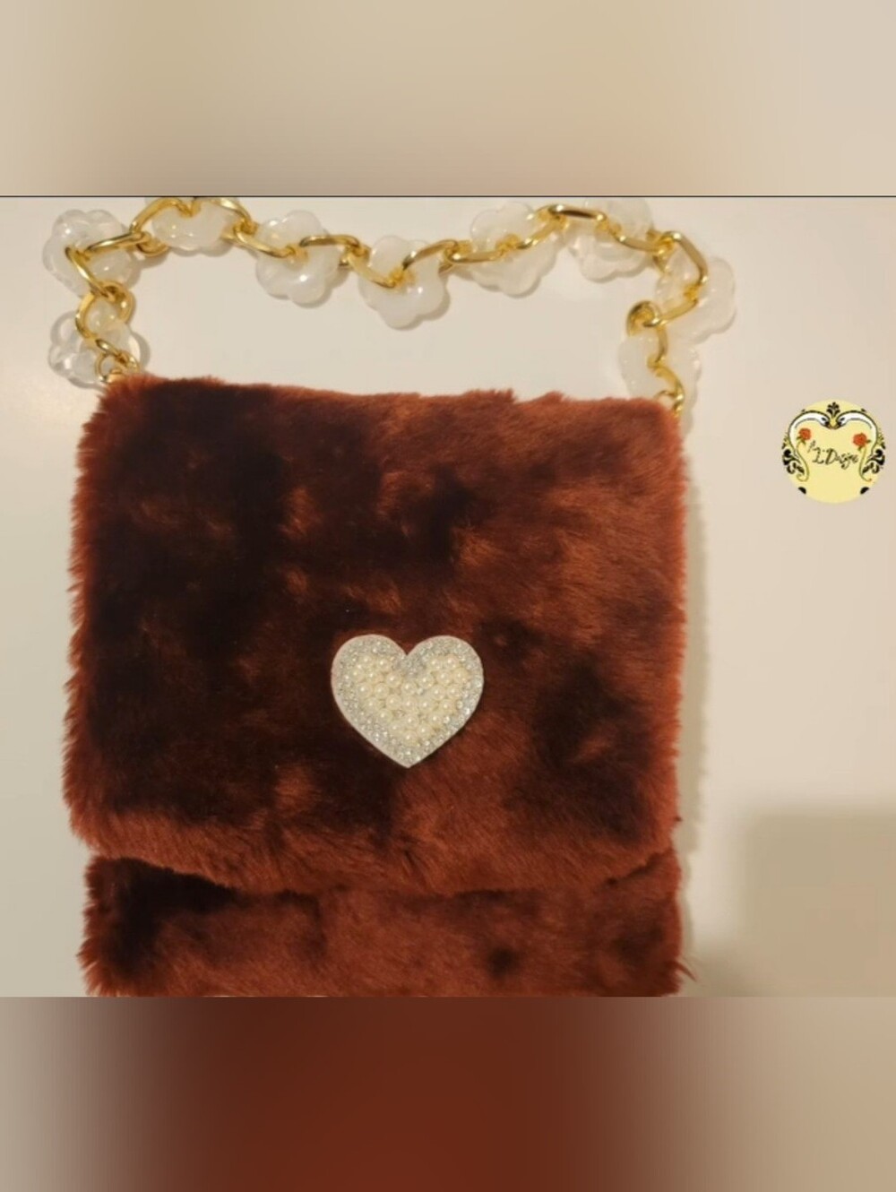 Faux Fur Red Mini-Bag with Crystal Heart Accent